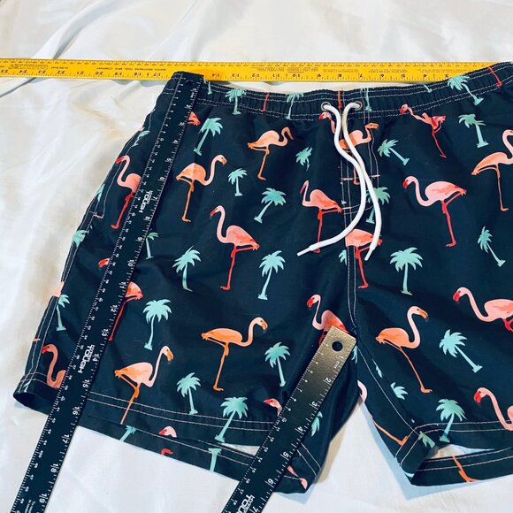 Mens Flamingo & Palm Tree Print Swim Trunks XXL Polyester - Picture 5 of 8